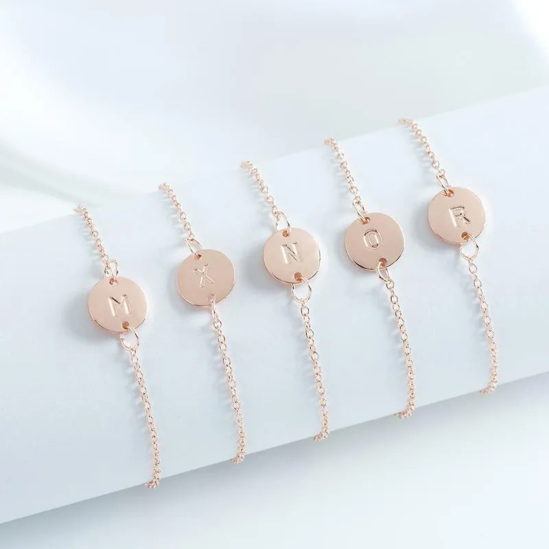 26 Initial Letter Bracelets Women Gold Silver Alphabet Round Charm