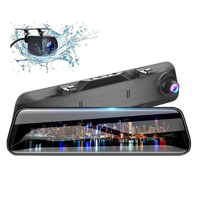 12" touch screen 2Ch car DVR stream video mirror driving dash camera Hisilicon chip Sony image sensor 2K+1080P recording 170°+140° wide FOV