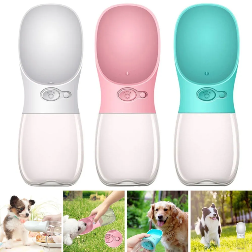 Pet Dog Water Bottle för små stora hundar Matare 350 ml Travel Puppy Cat Drinking Bowl Utomhus Dispenser Feeder Husdjur Leverantör Produkter Säkerhet Plast