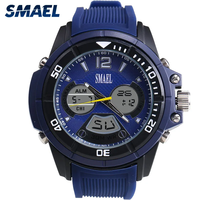 2017 Bleu Montres Nouvelle Marque SMAEL LED Horloges À Quartz Double Affichage Horloge 30 Mètres Étanche Mode Casual Mâle Horloge 1157