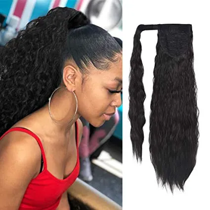 100 Human Kinky Straight curly Ponytail Long Afro Drawstring Hair Bun Extension With Two Combs Hairpiece natural black 1b