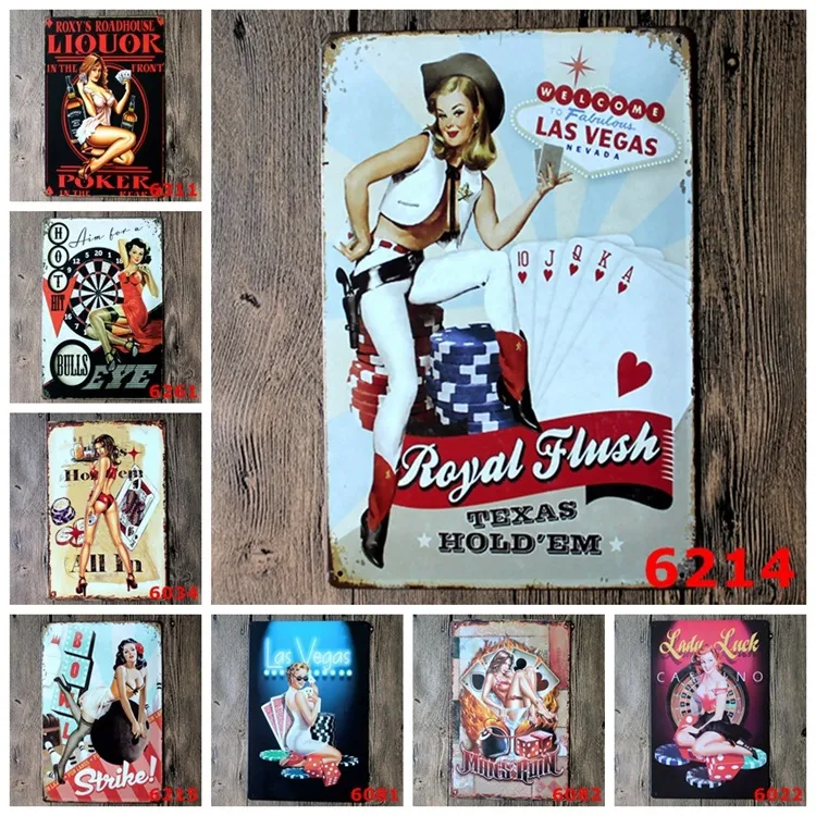 LAS VEGAS CASINO Tin Sign Art Wall Decoration Bar Pub House Hotel Garage Metal Painting Retro Plaque 20*30CM