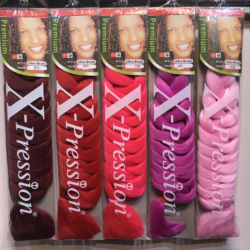 wholesale Xpression Braiding Hair 82 inches 165g pack synthetic Kanekalon Hair Crochet Braids single color Premium Ultra jumbo Braid hair