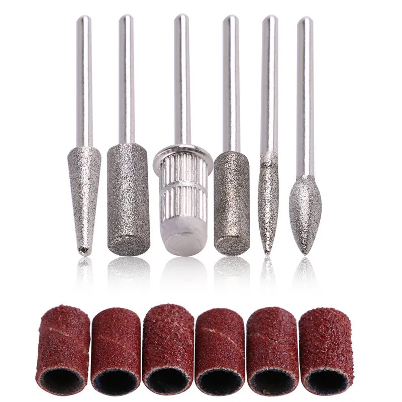 NAD001 6Pcs Nail Art Drill Bits Replace Sand paper Head Set with Case for Gel Polish Tips Grinding Polishing Shaping Machine