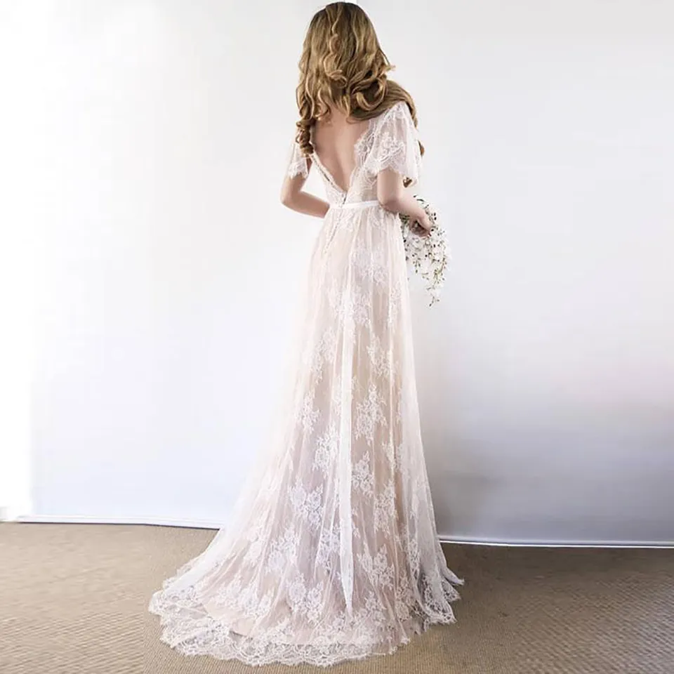 Kigretn Lace Beach Wedding Dresses For Bride 2024 Long Slit Beach Bride