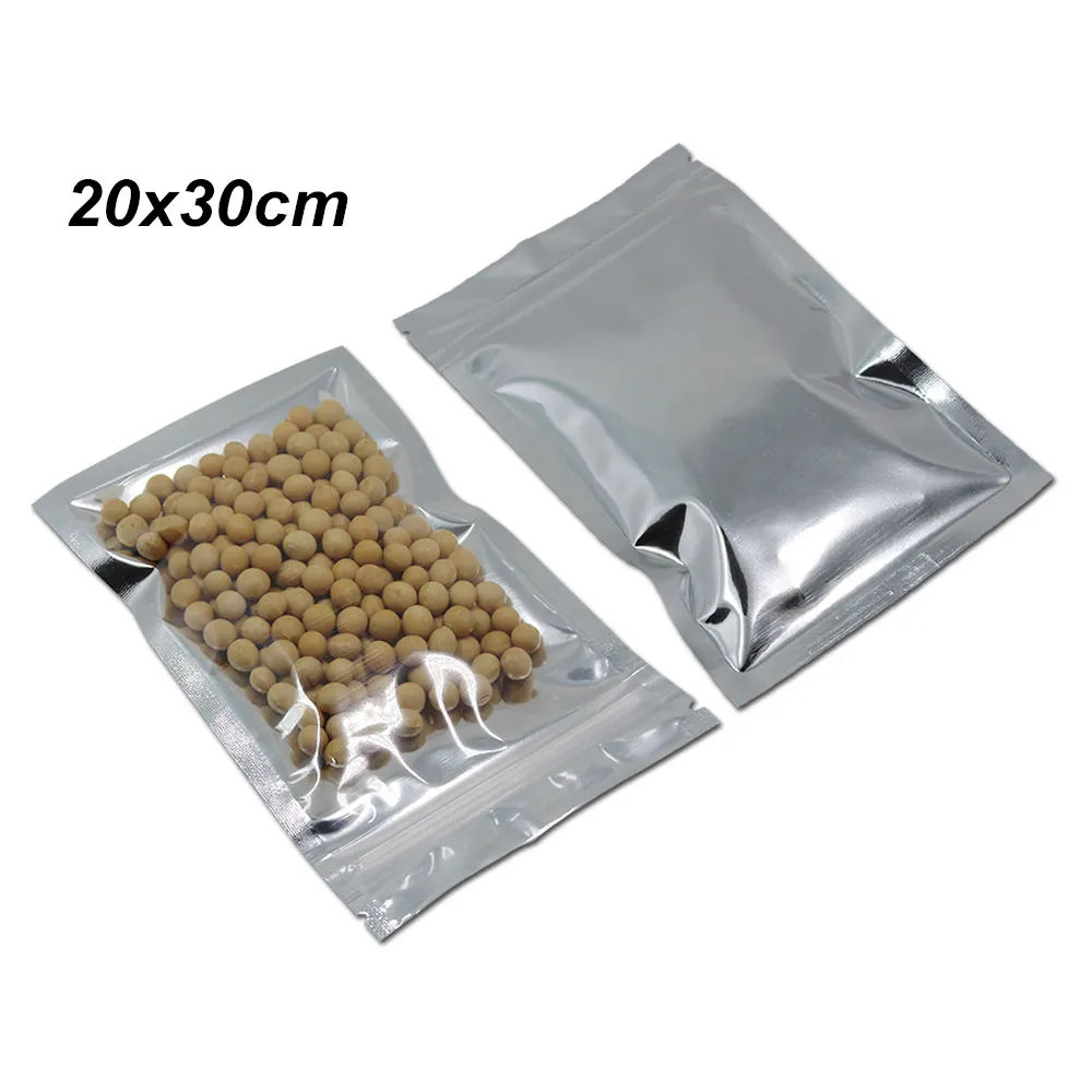 20x30 cm 50 stks clear front aluminium folie rits voedsel opbergtas met notch mylar folie rits snack spice packing pouch voor keukentoevoer