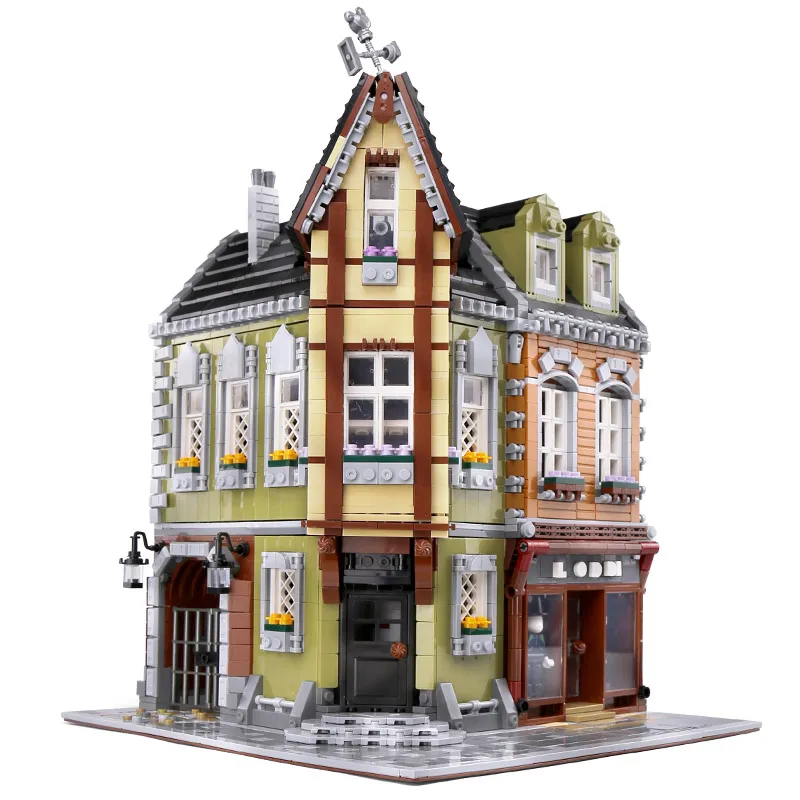 QL0919 MOC 3474 PCS City Street Building Model The Brickstive Victor's Lab Corner Shop Building Blocks Bricks Toys Christmas