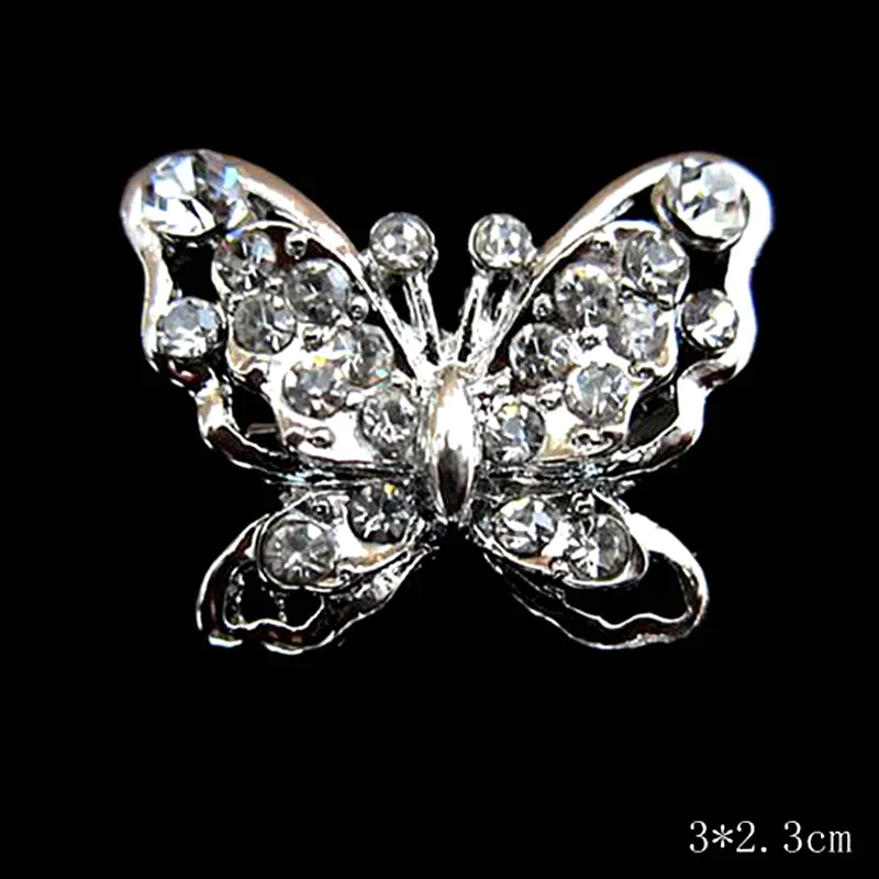 Rhodium Plated Small Butterfly Pin Brooch with Crystals