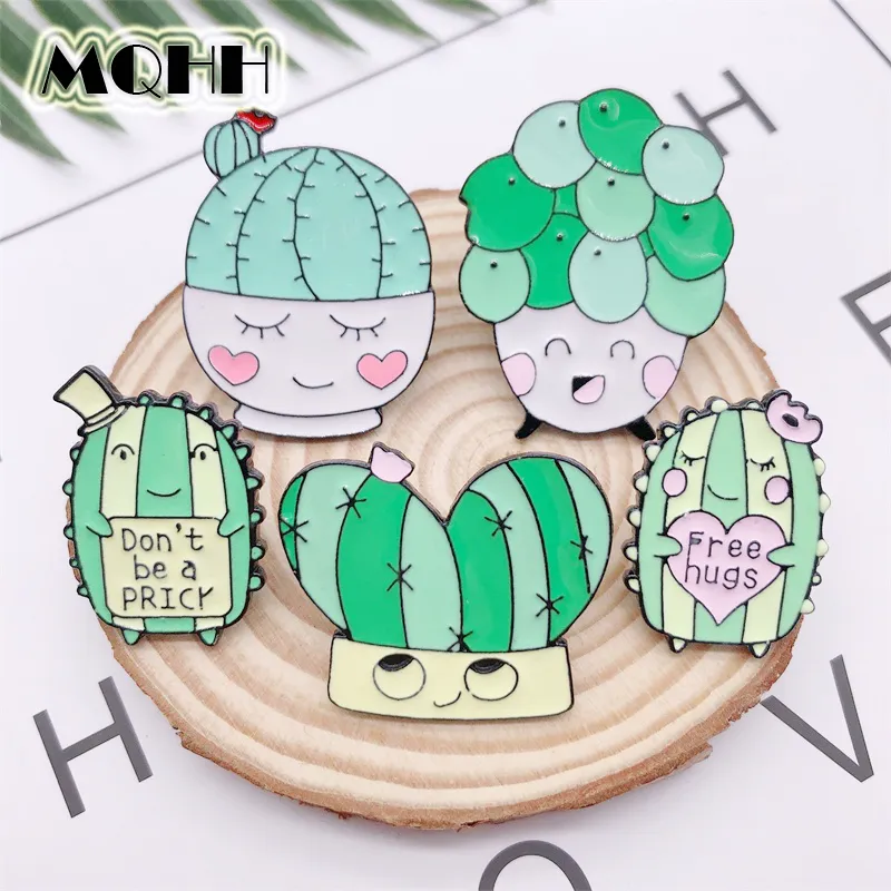 Cartoon Cute Smile Plant Cactus Love Enamel Brooch Alloy Badge Denim Clothes Bag Pin Sweet Woman Jewelry Gift For Friends