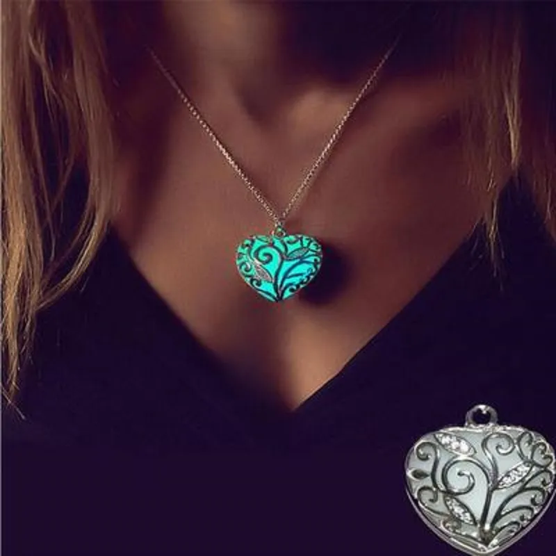 Hueco Corazón Locket Luminoso Collares pendientes Resplandor en la oscuridad Árbol de la vida Colgante Brillante Declaración Joyería Regalos Mujeres Hombres DHL al por mayor