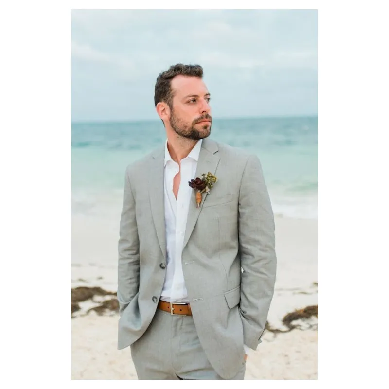 2019 Gray Harringbone Notched Lapel Gray Tuxedo For Groom Set For Beach ...