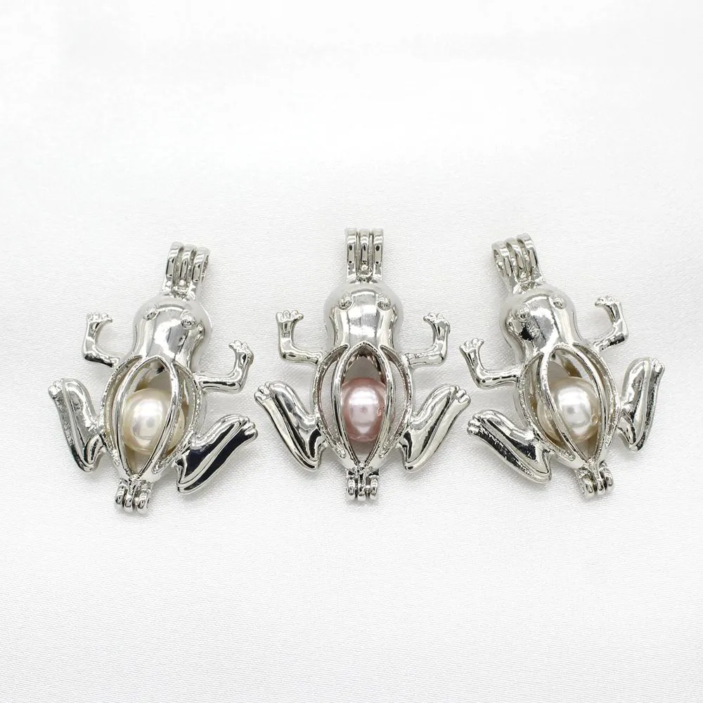 10pcs Silver Color Frog Oyster Pearl Cage Jewelry Making Bead Cage Pendant Perfume Essential Oil Diffuser Locket Necklace