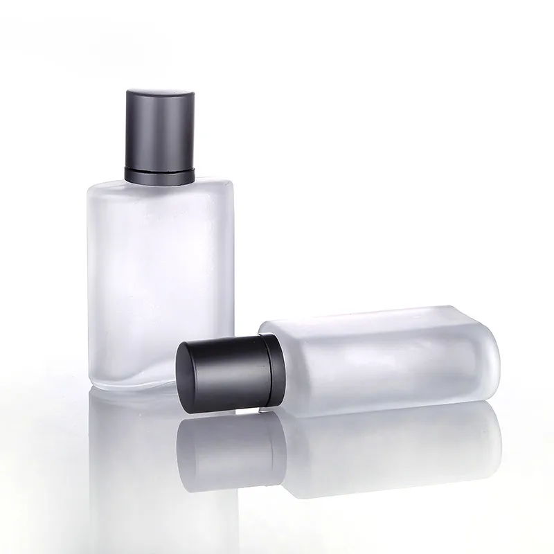 Botellas portátiles de vidrio transparente esmerilado de 50ml para pulverizar perfumes, envases cosméticos vacíos con pulverizador de bomba, botellas aromáticas, Stock a granel