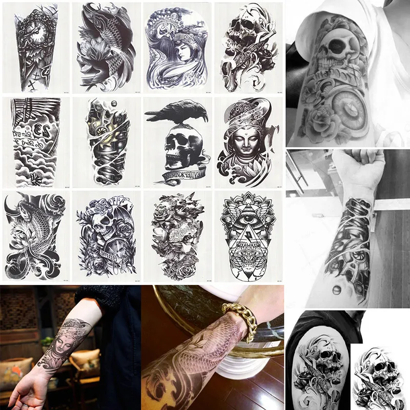 5 Pcs Hot Black Fish Totem Temporary Tattoo Stickers Waterproof Body Art Big Fake Shoulder Tattoo For Men and Women (16)