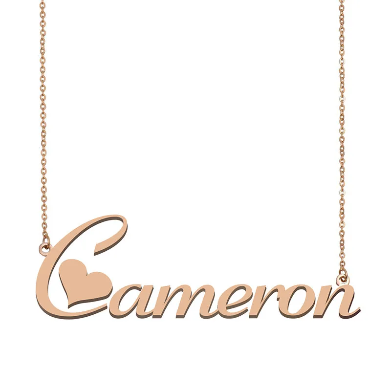 Collana con nome Cameron, ciondolo per donne, ragazze, regalo di compleanno, targhetta personalizzata, gioielli per bambini, migliori amiche, pendente in acciaio inossidabile placcato oro 18k