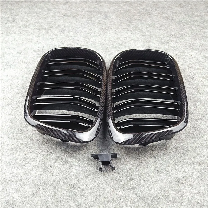 1 Pair 2-Slat Car Grilles For 5 Series E39 Carbon Look Front Racing Grill Grille ABS material