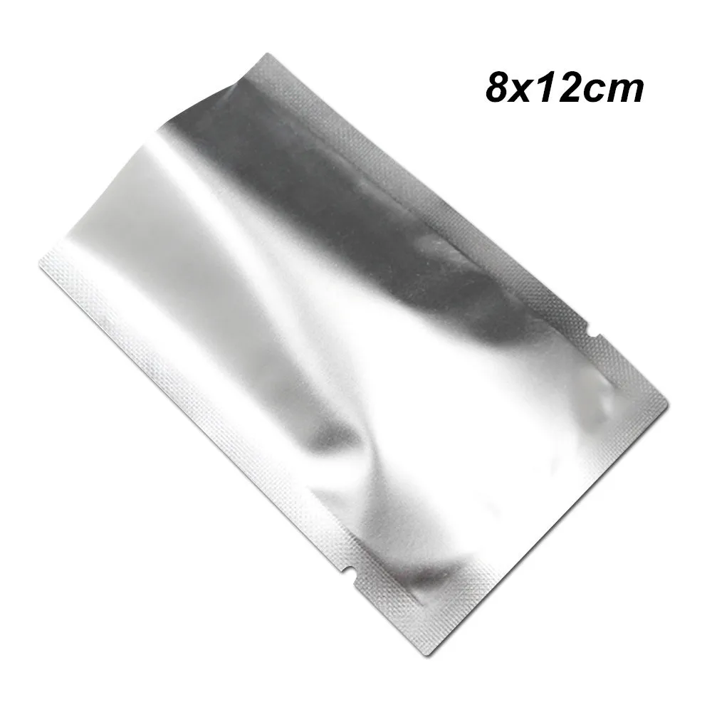 Matte Silver 8x12 cm 200pcs/Lot Open Top Mylar Foil Bags with Notches Vacuum Heat Seal Sample Packets Aluminum Foil Food Grade Storage Pouch