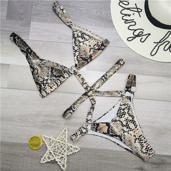 Women's Swimwear Summer Women Leopard Print Snakeskin Pattern Siamese Sexy Bikini Cutout Multicolors European And American Wind Sli Fit Swim