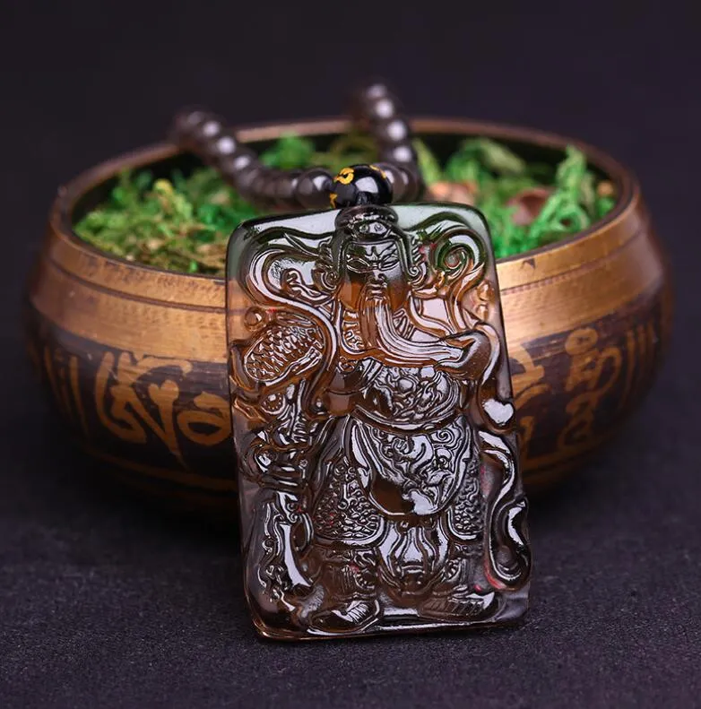 Pendentif Guangong en obsidienne de graines de glace, collier pour hommes, pendentif de garde du corps, pendentif en Jade