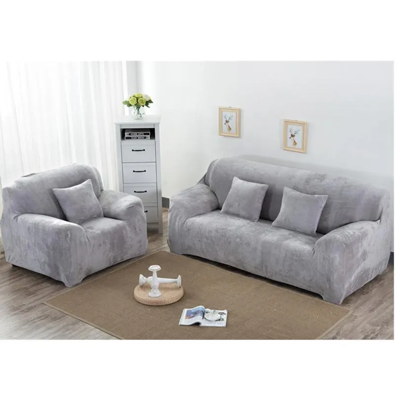 Kamer Effen Kleur Pluche Thicken Elastische Stoel Covers Universal Sectional Slipcover 1/2/3/4 Seater Stretch Couch Cover voor Living