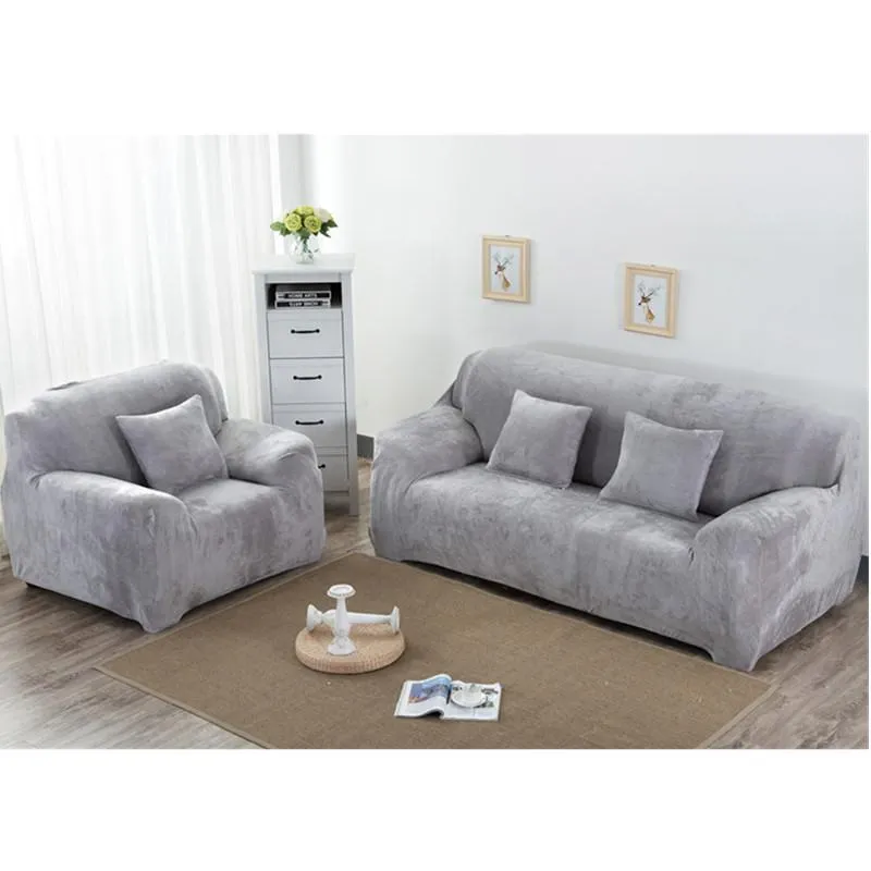 Rum Solid Färg Plush Tjockad Elastisk Stolskydd Universal Sectional Slipcover 1/2/3/4 Seach Stretch Couch Cover för att leva