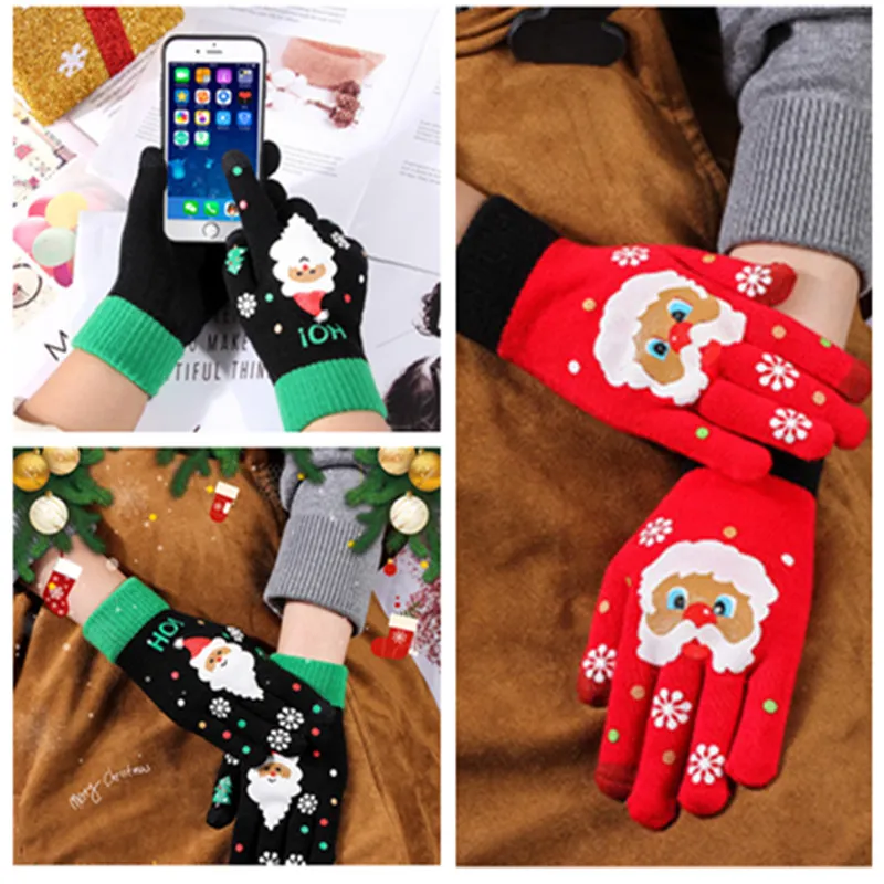 Gloves touch screen Christmas wool knit gloves game outdoor warm ladies print touch screen cartoon gloves 2 color