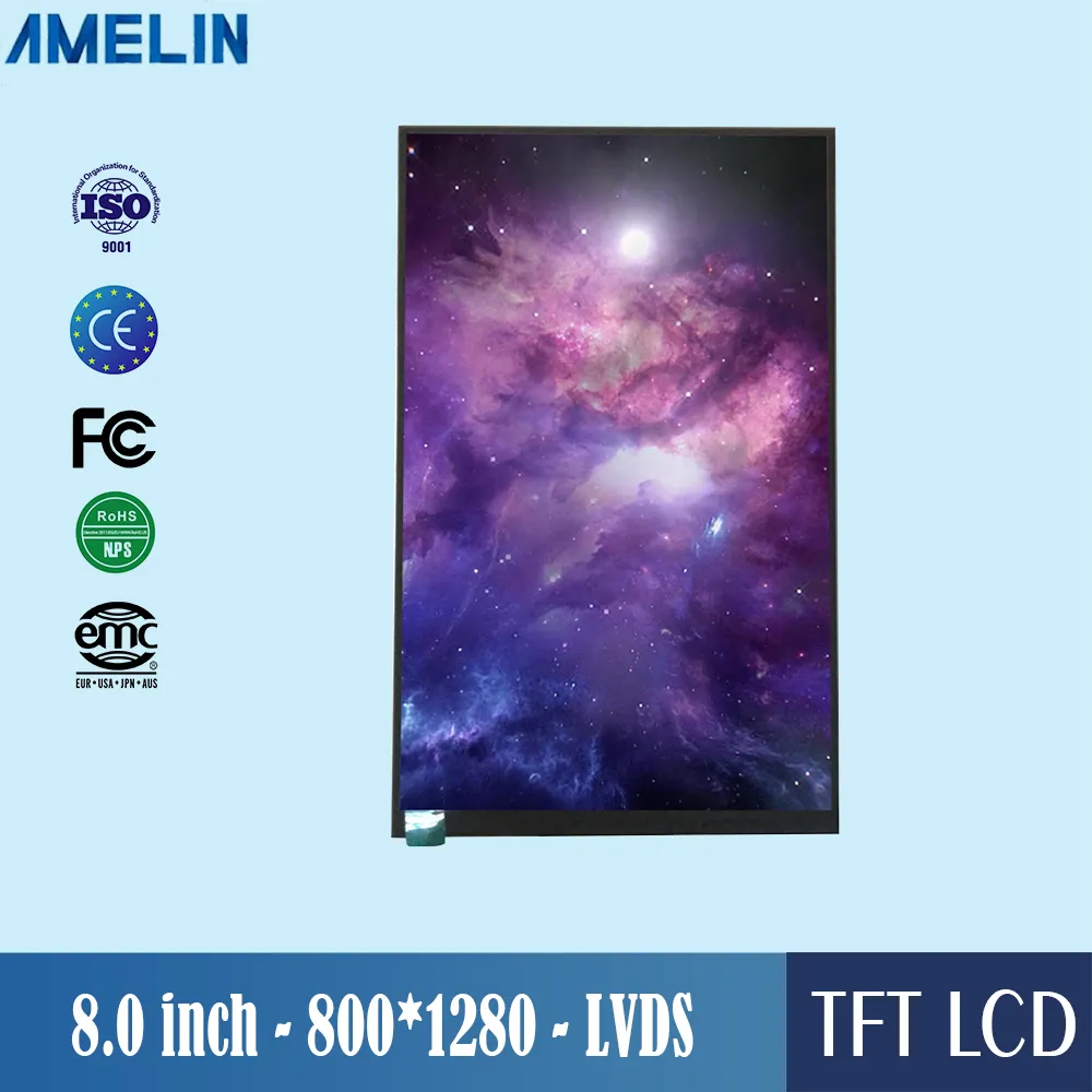 شاشة عالية الدقة 8 بوصة 800 * 1280 TFT LCD الوحدة النمطية مع عرض واجهة LVDS وزاوية عرض IPS