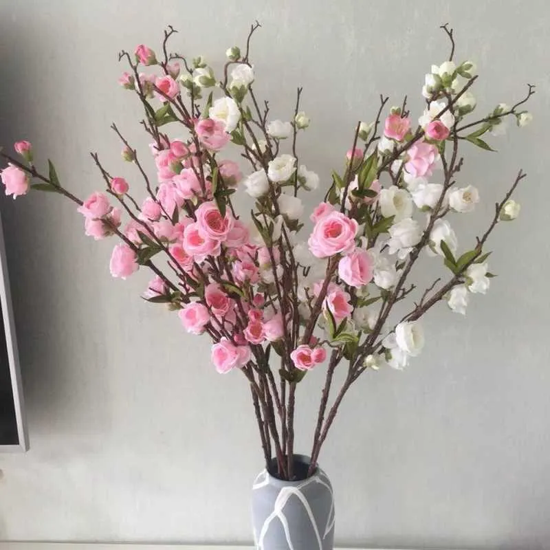 Plum Cherry Blossom Silk Flower Artificial Plastic Stem Cherry Blossom
