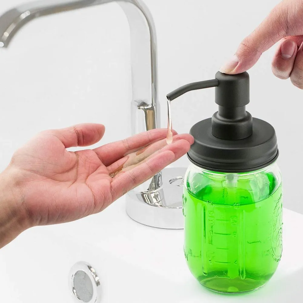 Matte Preto Mason Jar Soap Dispenser Puzes à prova de ferrugem 304 Bomba de líquido de aço inoxidável para cozinha e banheiro - frasco não incluído