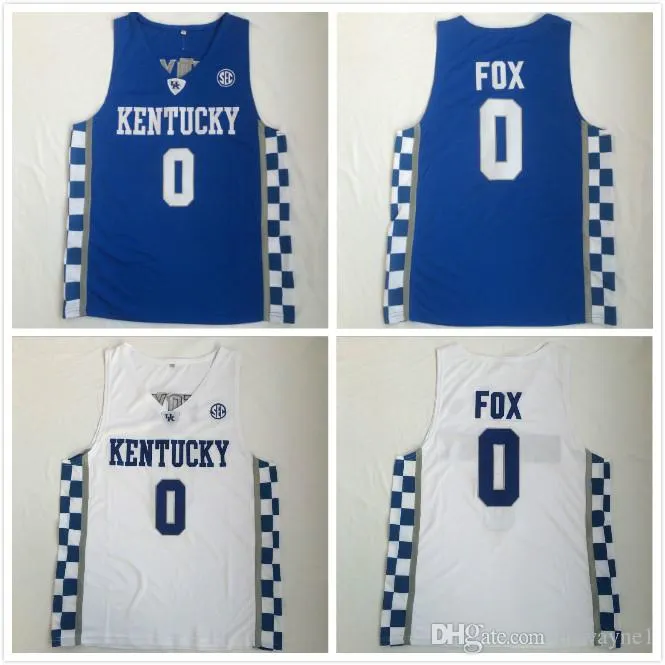 Kentucky Wildcats 0 De'Aaron Fox College Basketball Jerseys 3 Edrice Adebayo Maglia University Jersey Bianco Blu