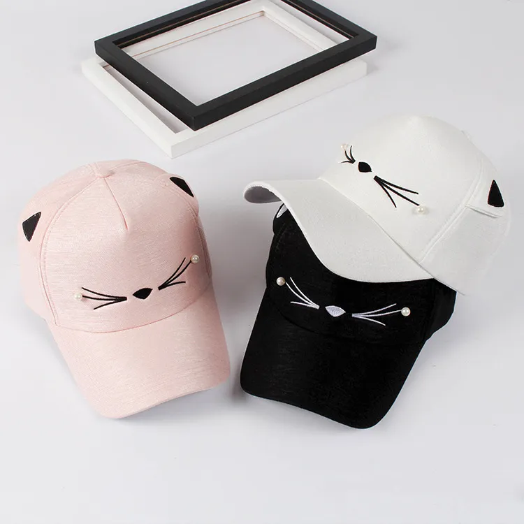 Fashion- المرأة القطة قبعة بيسبول في الهواء الطلق شبكة القبعات مع آذان القط لطيف قبعات بريم سنببك هات القط