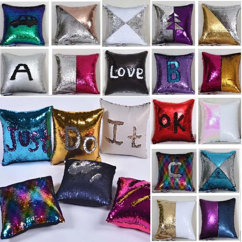 Sequin Mermaid Pillow Case Cover Kasta kuddekåpa Bling Magic Reversible Glitter Sofa Kuddar Car Cover Xmas Julklappar XD21574