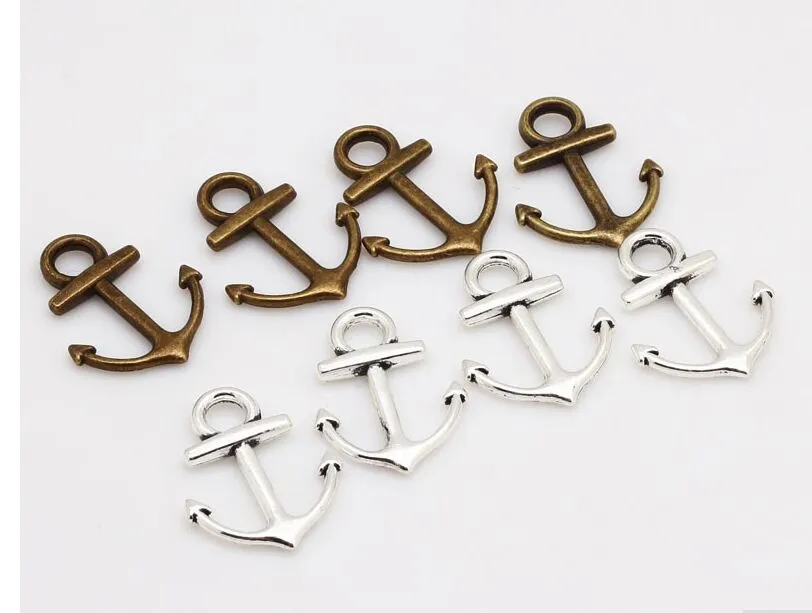 300pcs Vintage Alloy Nautical Anchor Antik Silver Bronze Charm Pendant för halsband Smycken Göra fynd 19x15mm