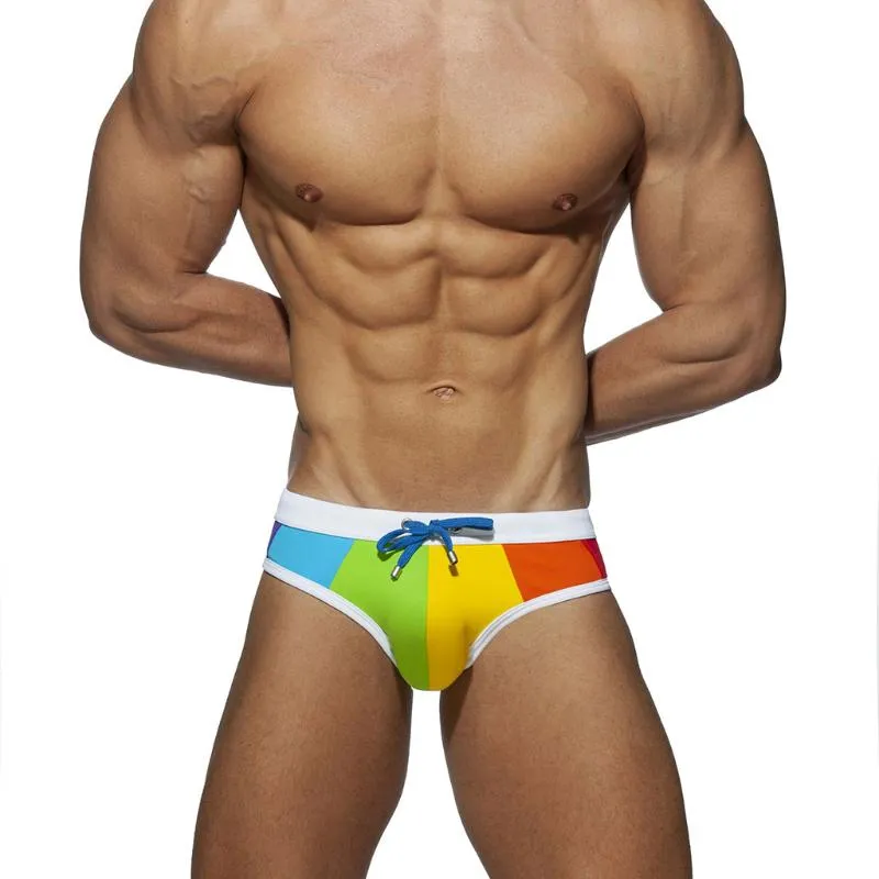 Gejowskie stroje kąpielowe Push Up Rainbow Swim Briefs Męsce Seksowne bielizny stroje kąpielowe Swimming Pruki Siring Bikini Beach Shorts227W