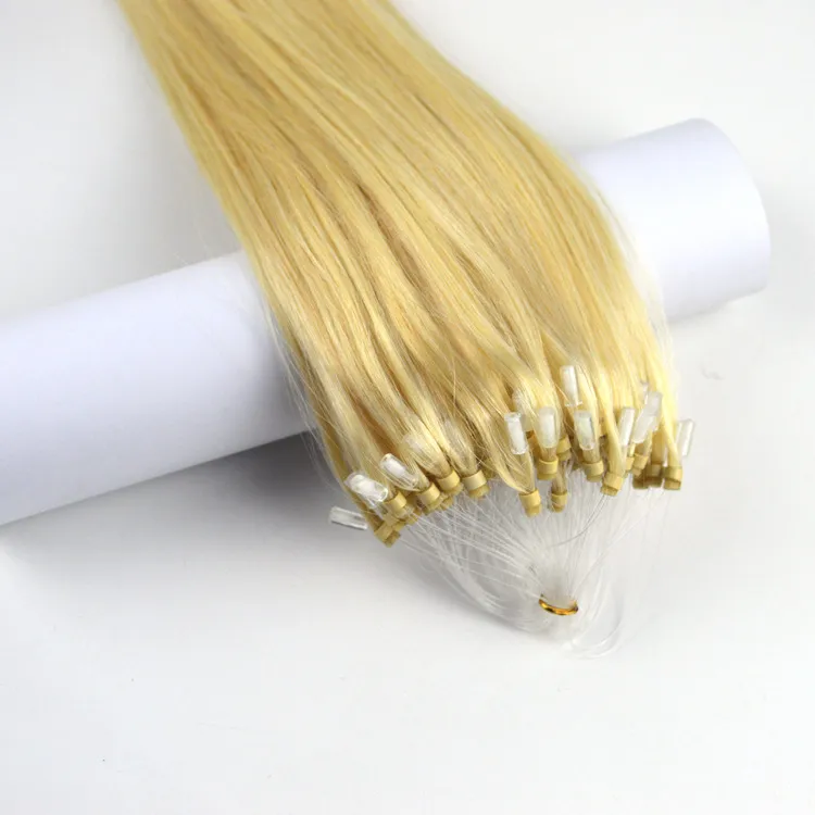 BeautyStarquality Loop Micro Ring Hair Extensions 613 Straight Wave White Blond Human Hair 1g / Strand, 100g / Set