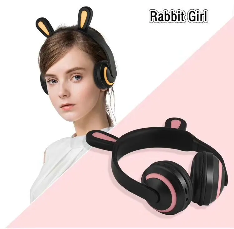 Oreille de chat stéréo bluetooth oreille de chat clignotant lumineux casque  casque de jeu casque casque avec 7 couleurs LED oreille de cerf léger