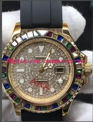 3 Style Lustwatch Wristwatch Black Rubber Bracelet 40mm Rainbow Diamond Watch Automatic Men's Watches New Arrival with Box