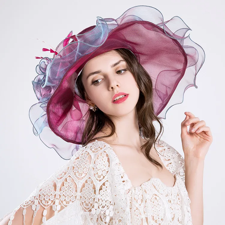 Elegant Floral Organza Hat - Womens Foldable Wide Brim  display picture 1