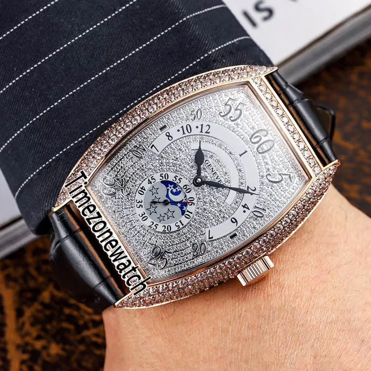 vanguard horloge nieuwe herencollectie V45 automatisch herenhorloge roségoud alle diamanten kast diamanten wijzerplaat maanfase leer goedkoop timezonewatch E115a1