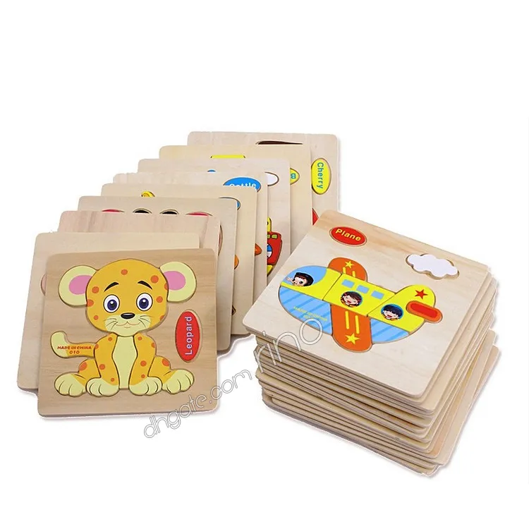 Baby Learning 3D Wooden Puzzles Educational Toys For Child Wood Jigsaw Puzzle Craft Animals