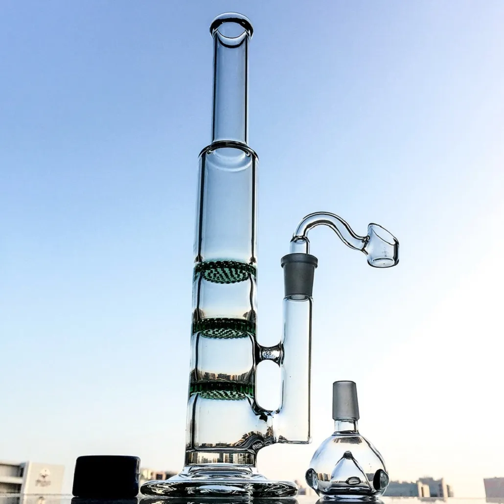 27 cm Höhe Dab Rigs Water Pies mit 14 mm Banger-Schüssel, gerades Rohr, Bong, Dreifach-Perkolator, Rauchwasserbongs 10XX-2