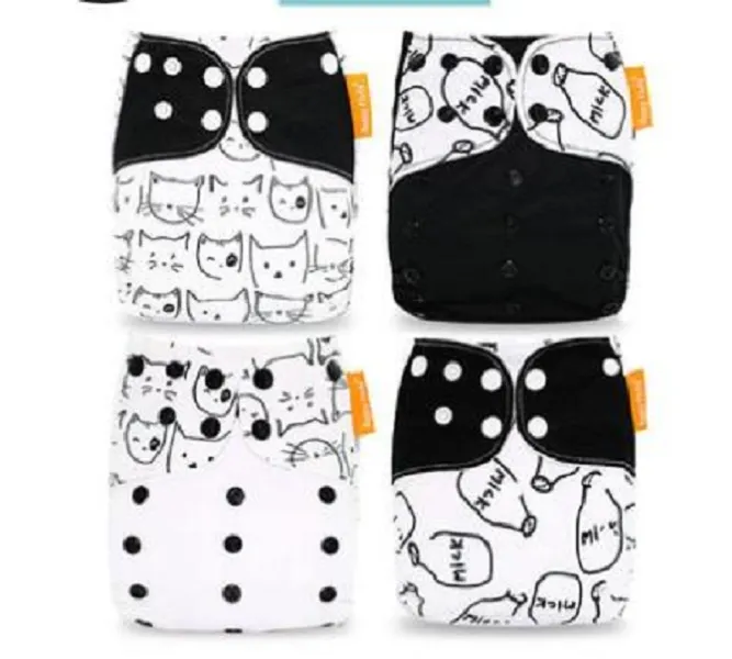 4Pcs U PICK Happy Flute Newborn Baby Diaper NB Pocket Cloth Diapers Bamboo Charcoal Inner Waterproof PUL Outer Double Gussets