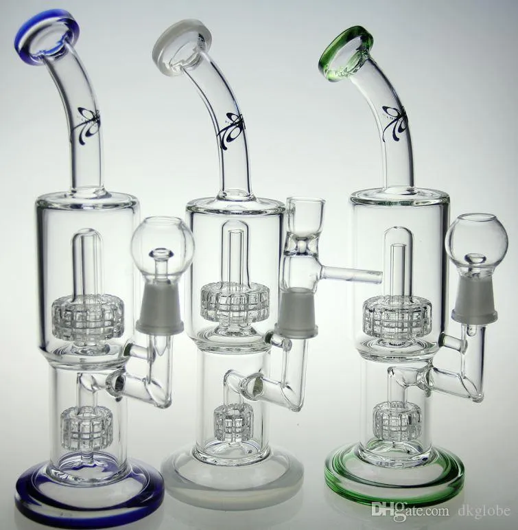 A buon mercato 9 "prese di fabbrica bong in vetro VETRO ART marchio riciclatore gorgogliatore piattaforma petrolifera con pneumatico birdcage perc tubo dell'acqua giunto 14,4 mm