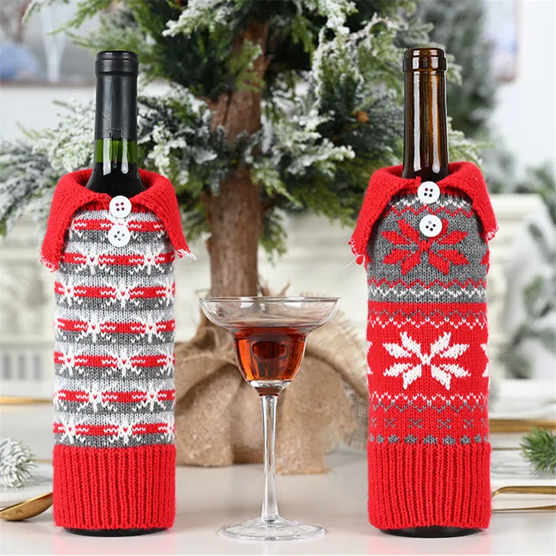 Xmas Red Knit Wine Cover Bag Snowflake Designer Wine Bottle Case Christmas Decoration For Outside Inside DA035