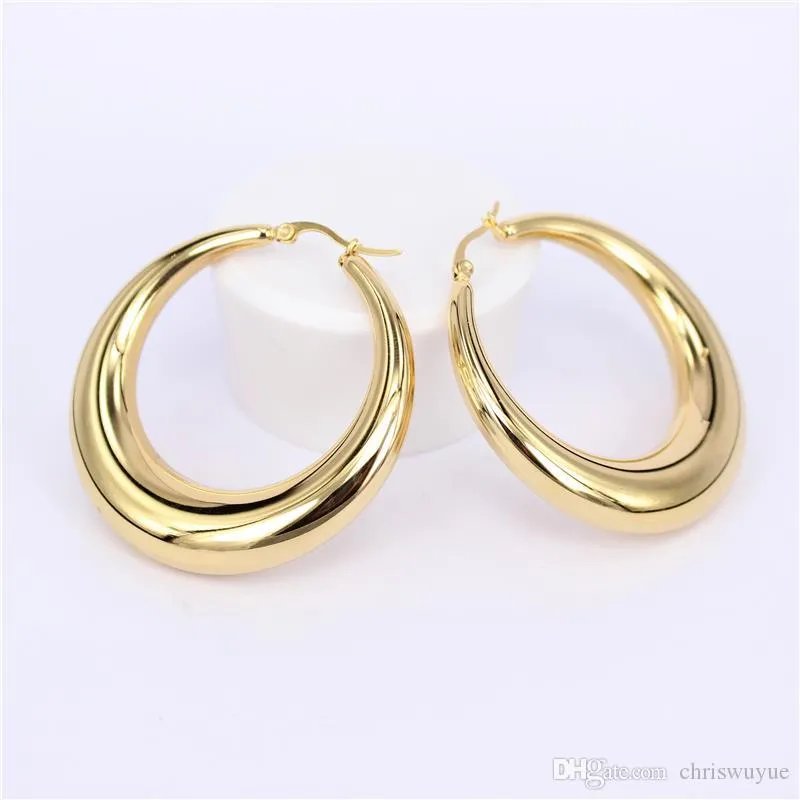 New Two-color Gold color Stud Women Gift Sale Fashion Jewelry Mogli in acciaio inossidabile Orecchini a cerchio fantasia rotondi