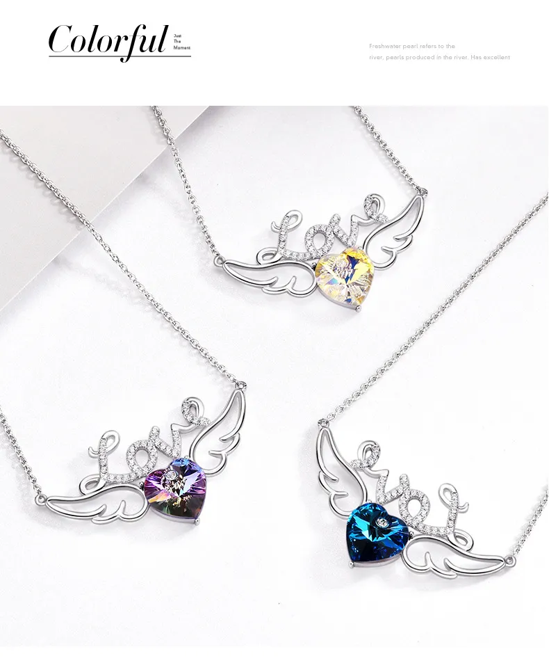 Women's Angel Wing Necklace With Swarovski Crystals