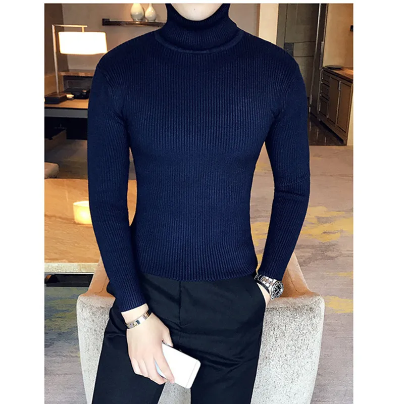 Mens Slim Solid Color Turtleneck Sweater Sweater Two Lapel Linger Shirt Tight Winter Tops Mens Wear