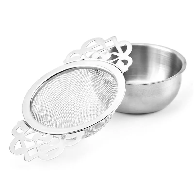 Stainless Steel Tea Strainer Tea Filter with Bottom Cup Double Handle Bulk Spice Filter Reusable Tea Strainer Teapot Accessories