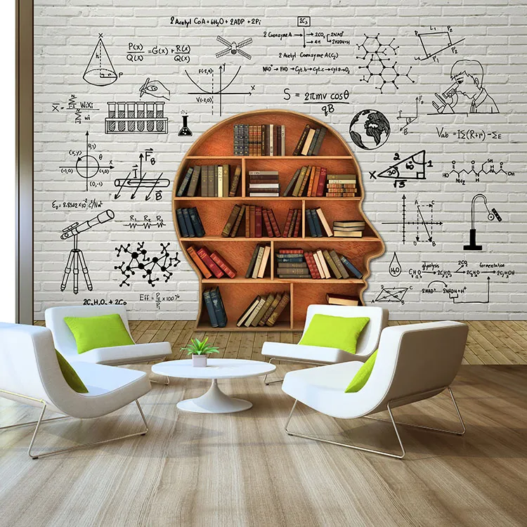 Nova 8D Matemática Função Bookshelf Grande Mural 3d Tijolos Papel De Parede Mural 3D Parede Foto Mural papel De Parede para o Quarto 3d Wallcoverings