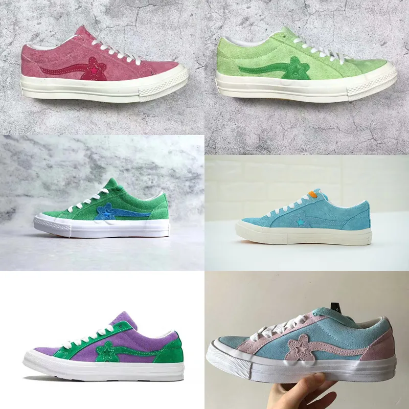 Basketskor skridskor 2019 Ny TTC The Creator X One Star Golf Le Fleur Wang Suede Red Blue Purple Green Pink Sunflower Casual With Bag Storlek 36-45